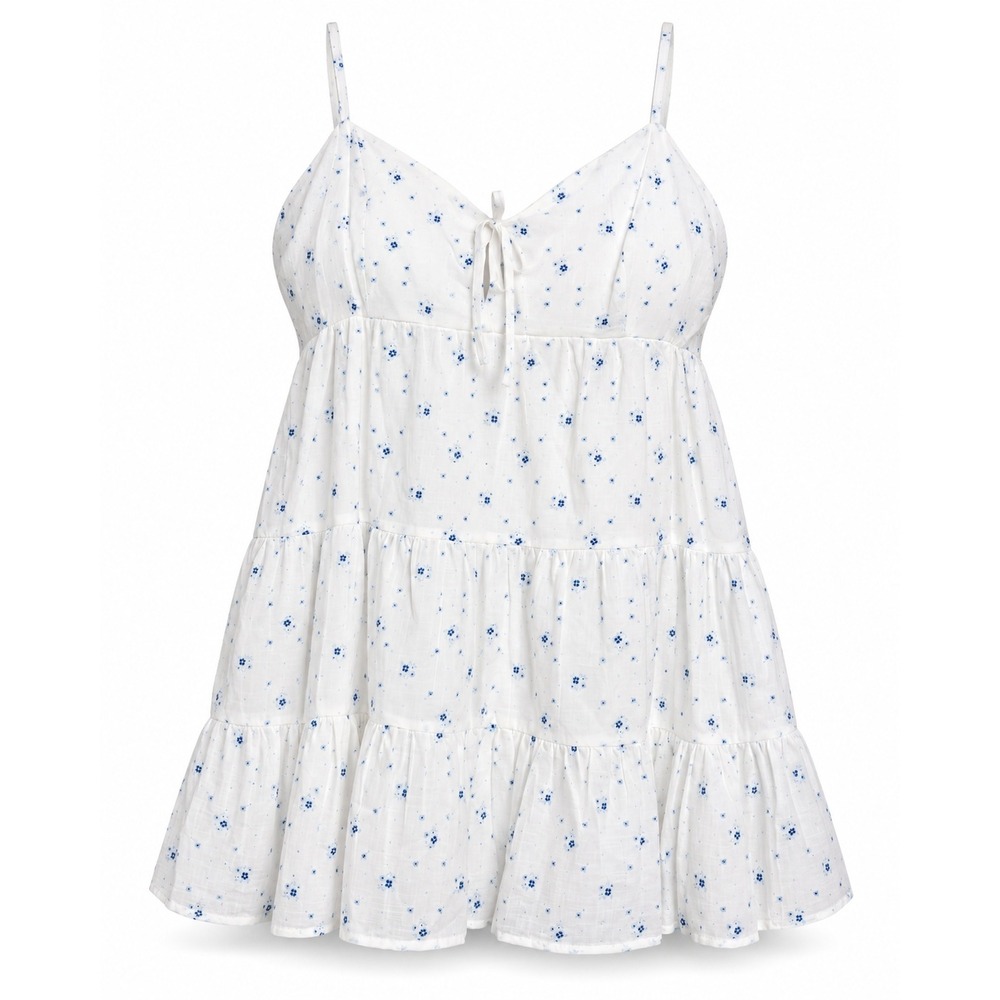 NWT No Boundaries Tiered Trapeze Dress XXL 20 White Blue Floral Cotton Mini
